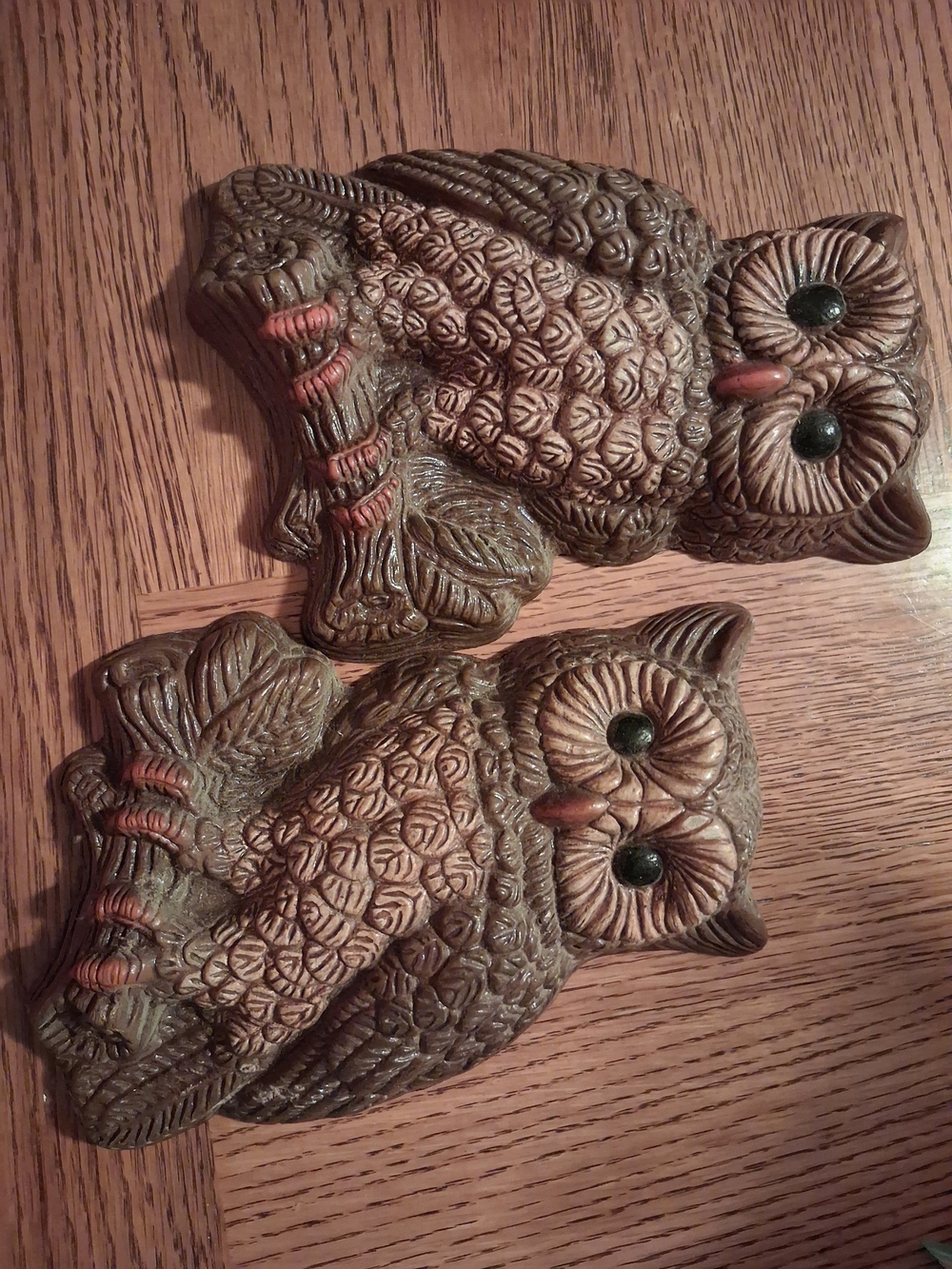 Vintage Brown Owl Wall Plaques - Pair